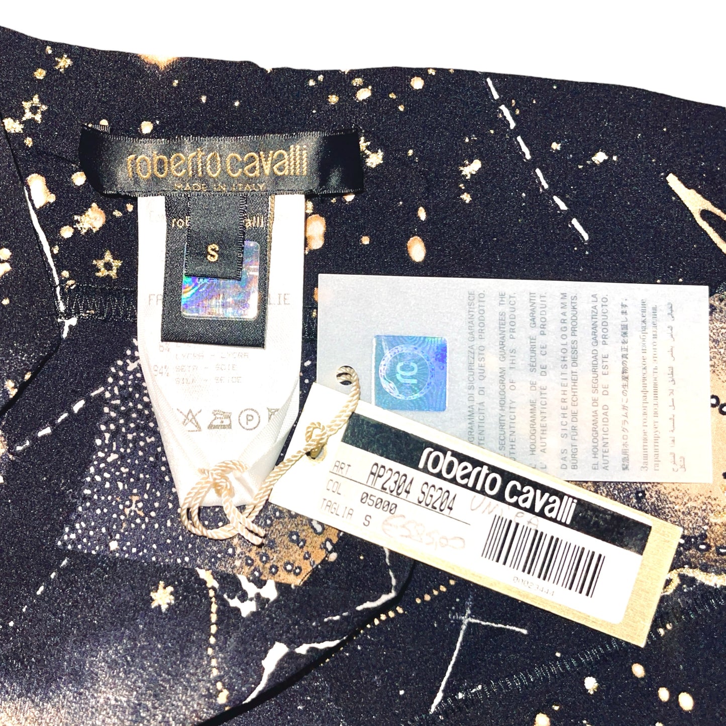 ROBERTO CAVALLI Blue Black Astrology Star Sign Print Skirt w/ Lining - S
