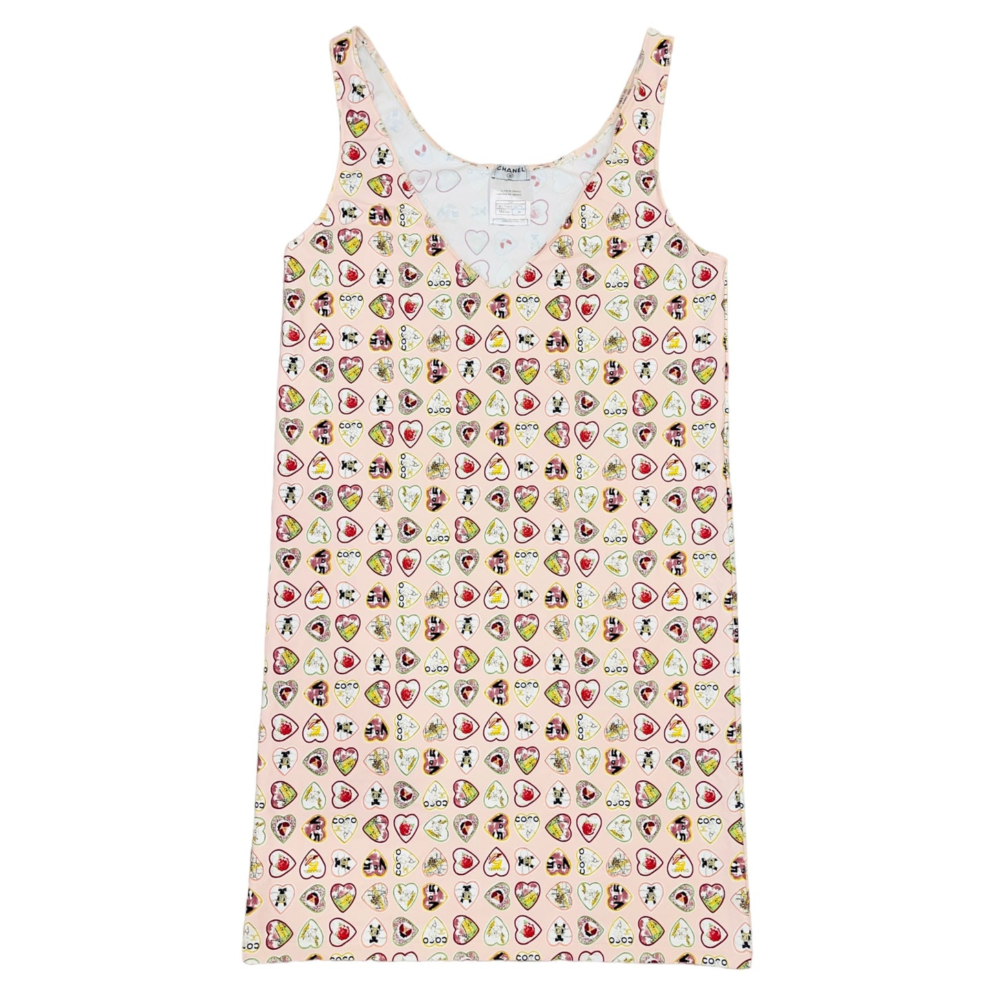 CHANEL Vintage 06P Vintage Pink CC Hearts Coco Charm Print Shift Dress - FR 38