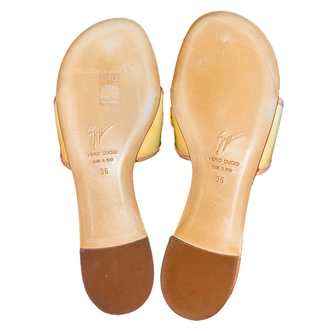 GIUSEPPE ZANOTTI 2000s Bling Beige Leather Blue Crystal Stoned Thong Sandals - 36