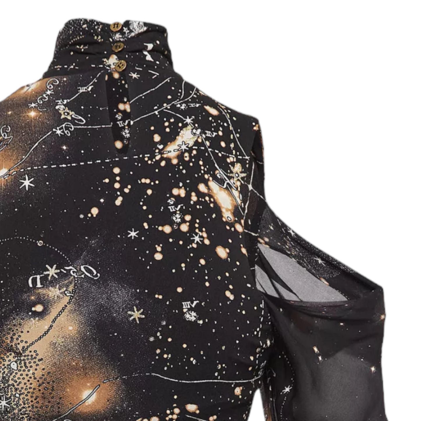 ROBERTO CAVALLI F/W 2003 Blue Black Astrology Print Cold Shoulder Blouse - S
