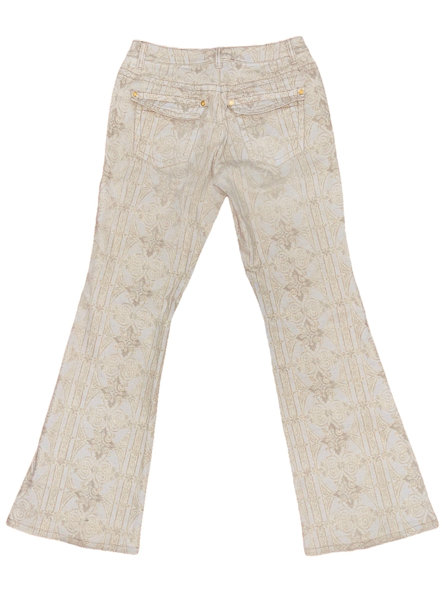 ROBERTO CAVALLI Mid-2000s Metallic Ecru Tapestry Flare Jeans - 42