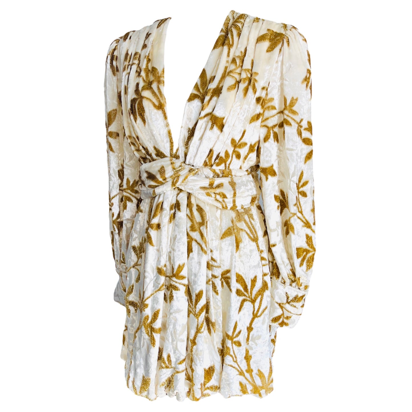 DODO BAR OR Mona White Gold Metallic Velvet Floral Ivy Print Jacquard Mini Dress - IT 42