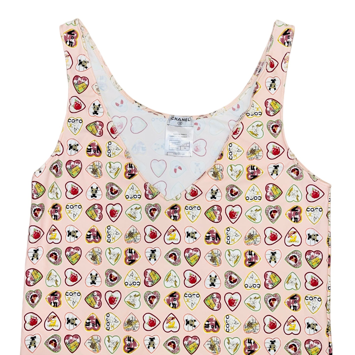CHANEL Vintage 06P Vintage Pink CC Hearts Coco Charm Print Shift Dress - FR 38