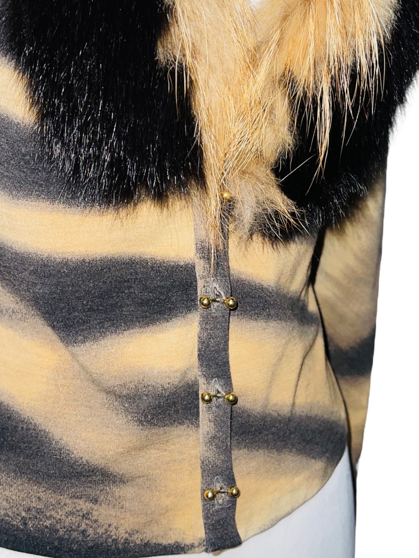 ROBERTO CAVALLI F/W 2000 White Tiger Print Fox Fur Trimmed Longleeve Cardigan - M