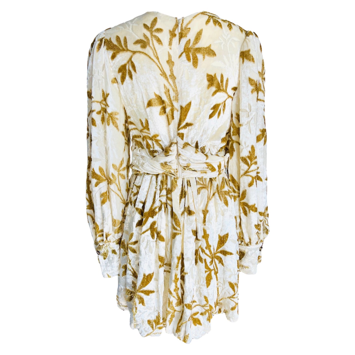 DODO BAR OR Mona White Gold Metallic Velvet Floral Ivy Print Jacquard Mini Dress - IT 42