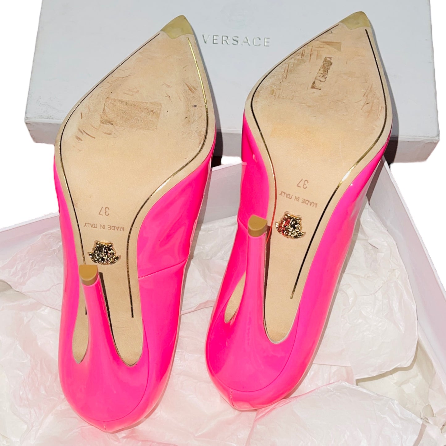 VERSACE Palazzo Hot Pink Neon Medusa Head Kitten Heel Stiletto Pumps - IT 37