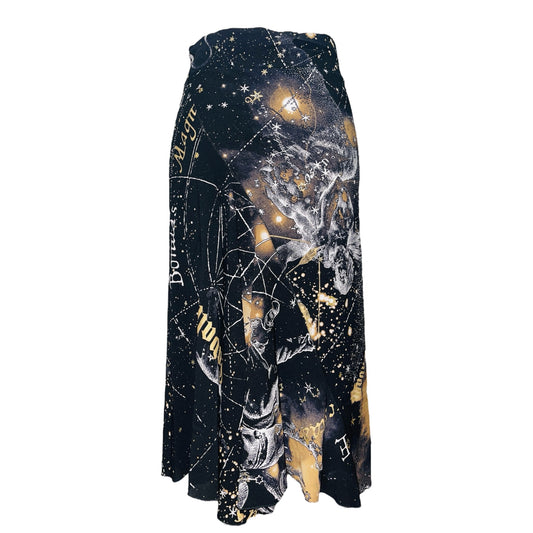 ROBERTO CAVALLI Blue Black Astrology Star Sign Print Skirt w/ Lining - S