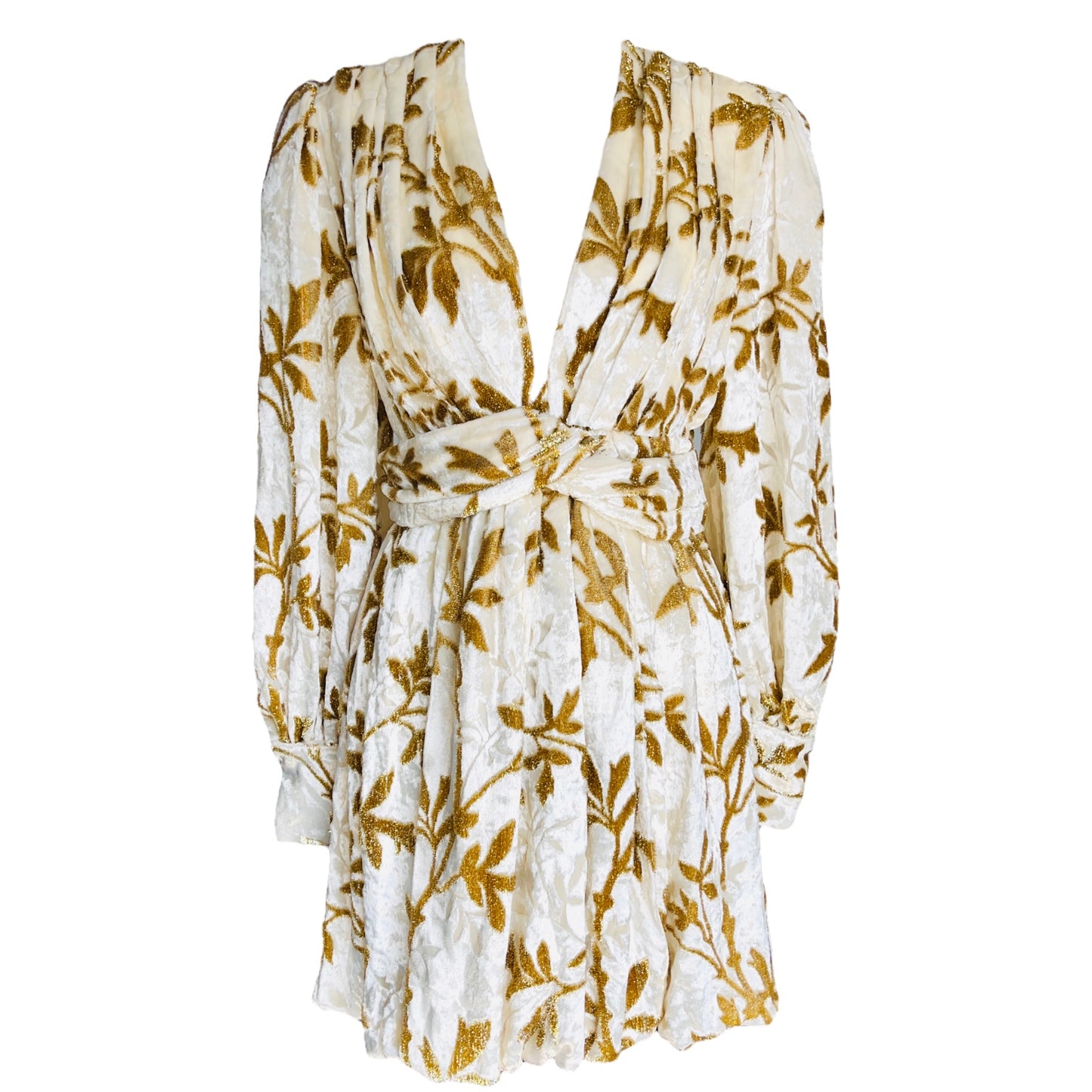 DODO BAR OR Mona White Gold Metallic Velvet Floral Ivy Print Jacquard Mini Dress - IT 42