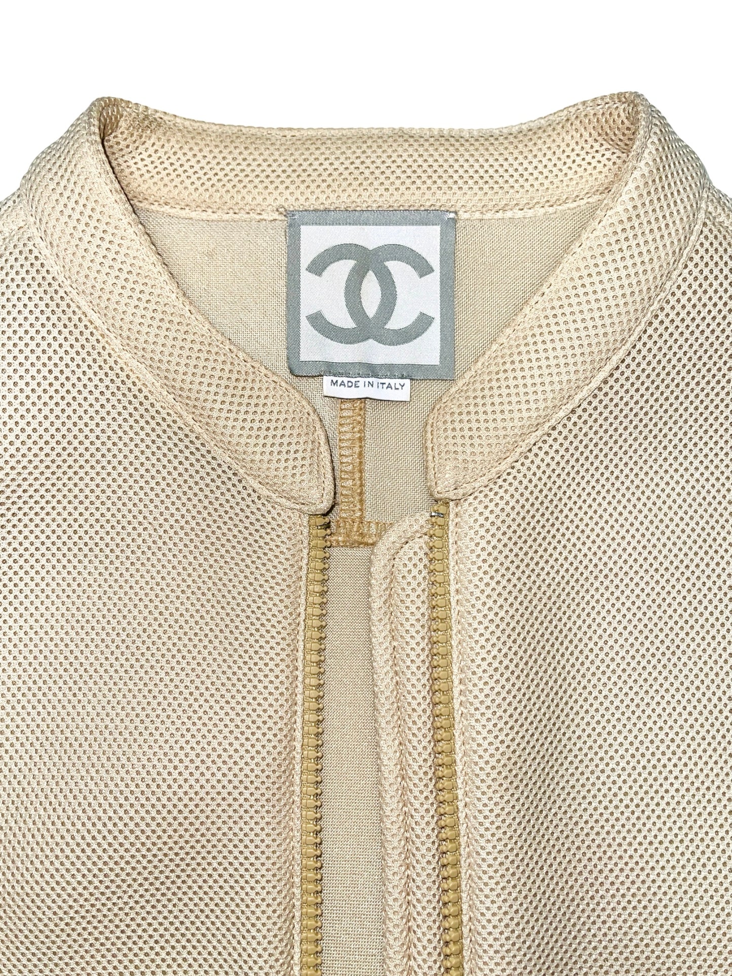 CHANEL Identification Vanilla Beige Neoprene Scuba Sporty Moto Jacket - FR 40