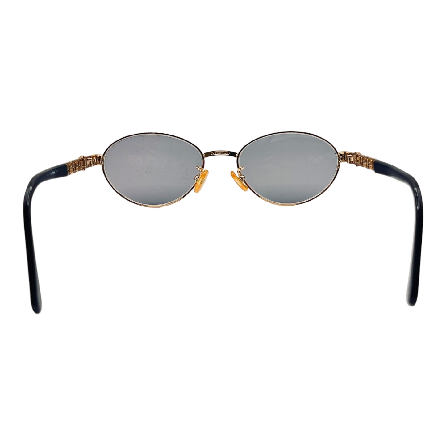 1990s GIANNI VERSACE Vintage Round Oval Black Sunglasses Gold Accents G43 09M GY