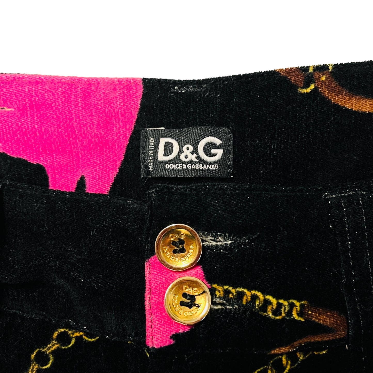 DOLCE & GABBANA Vintage Velvet Black And Pink Poodle Bootcut Pants - 29/43