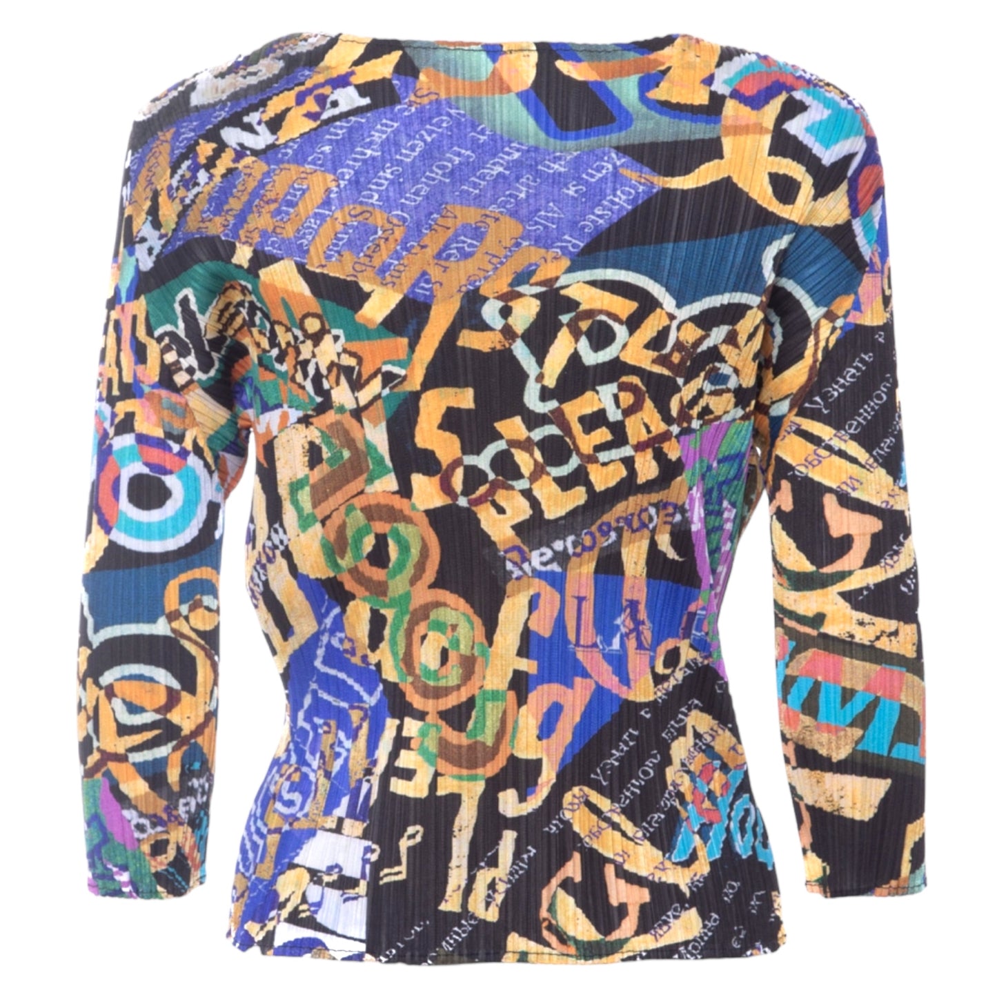 PLEATS PLEASE Issey Miyake Multicolor Graffiti Text Pleated 3/4 Sleeve Top - 3 (M)