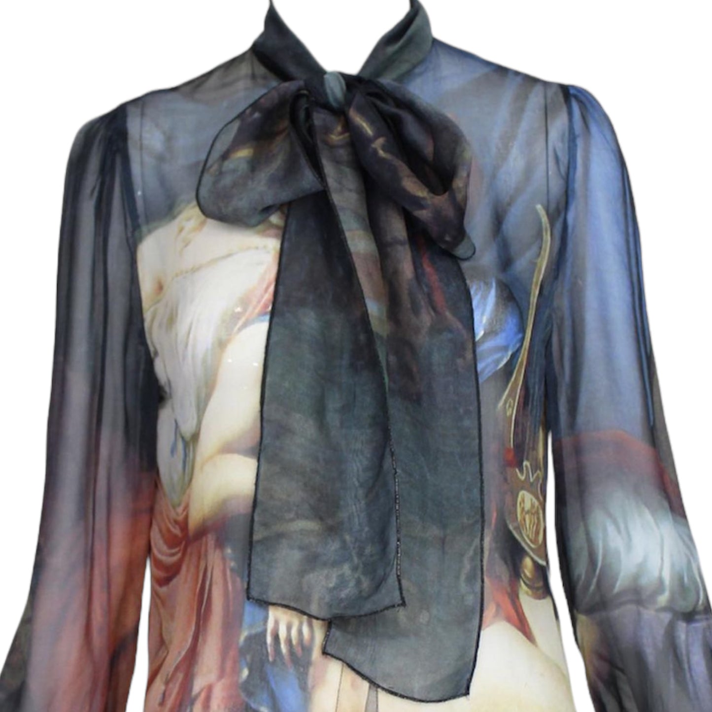 DOLCE & GABBANA “The Loves Of Helen and Paris” Painting Silk Pussybow Blouse - IT 42