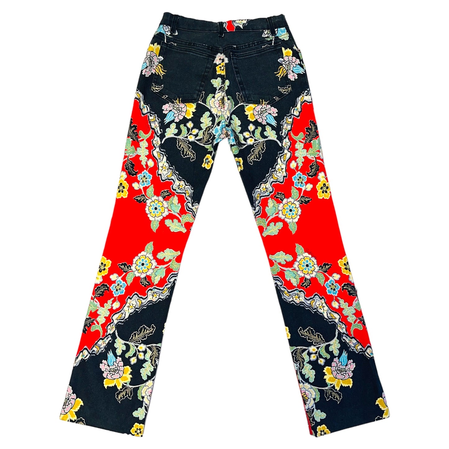 ROBERTO CAVALLI S/S 2003 Red Chinoiserie Chinese Motifs Denim Trouser Jeans - M