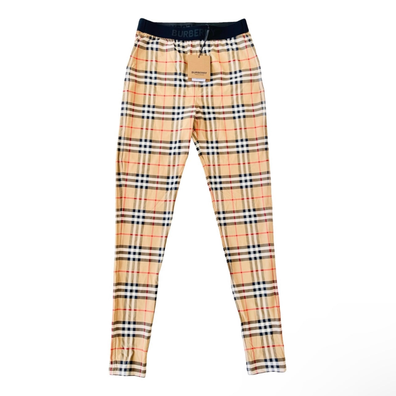 BURBERRY 'Classic Nova Check' Beige Iconic Plaid Print Leggings - S