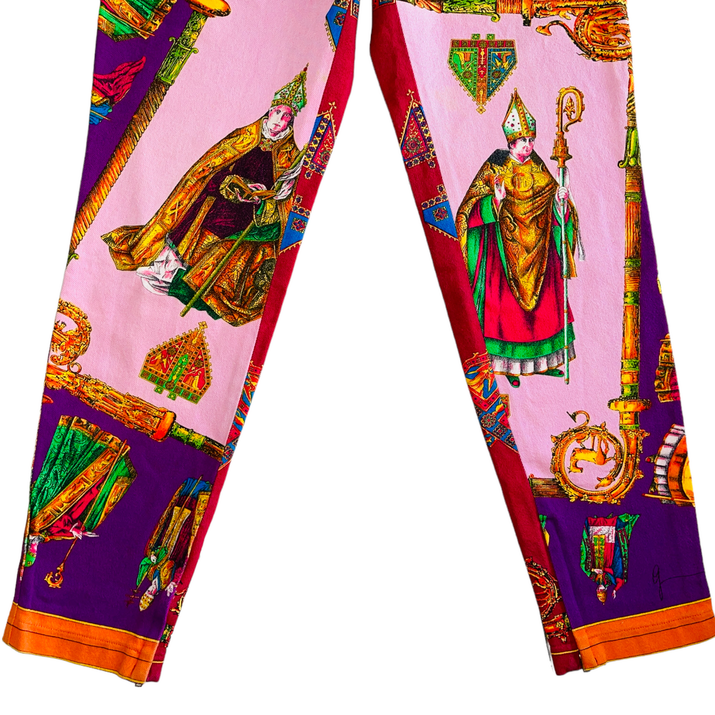 VERSACE JEANS COUTURE F/W 1992 I Papi Pope Mulitcolor Print Denim Trousers - IT 40