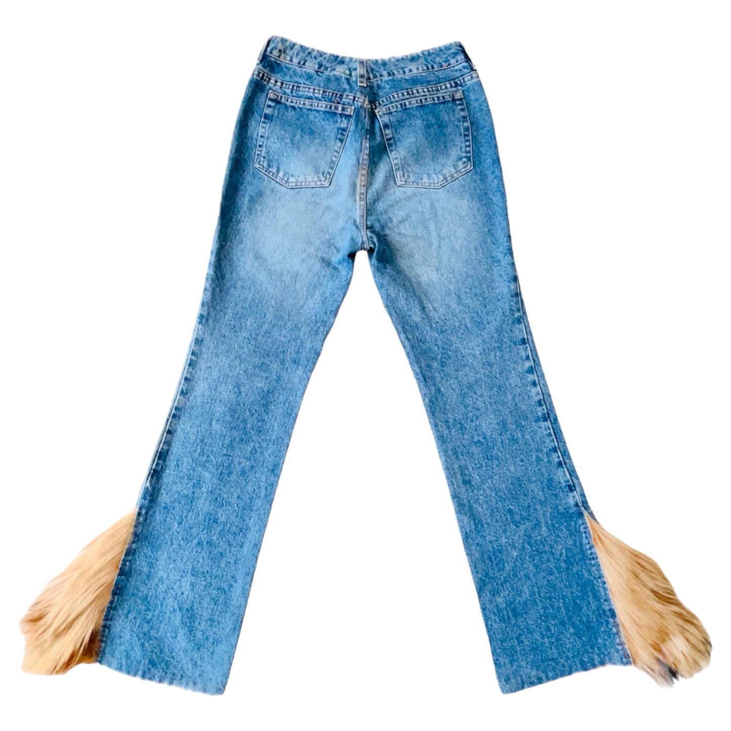 ROBERTO CAVALLI Fur Trimmed Dramatic Flare Bootcut Denim Pants Cowboy Jeans - S