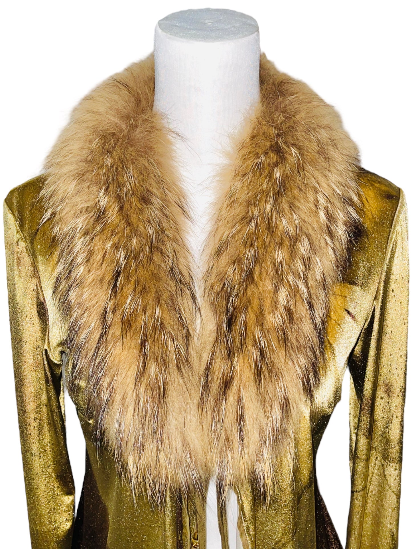 ROBERTO CAVALLI F/W 1999 Leaves Print Green Velvet and Fur Trimmed Cardigan - M