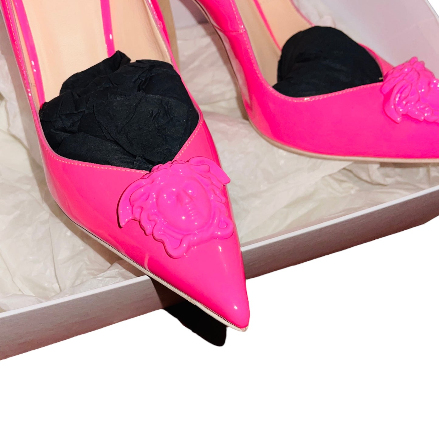 VERSACE Palazzo Hot Pink Neon Medusa Head Kitten Heel Stiletto Pumps - IT 37