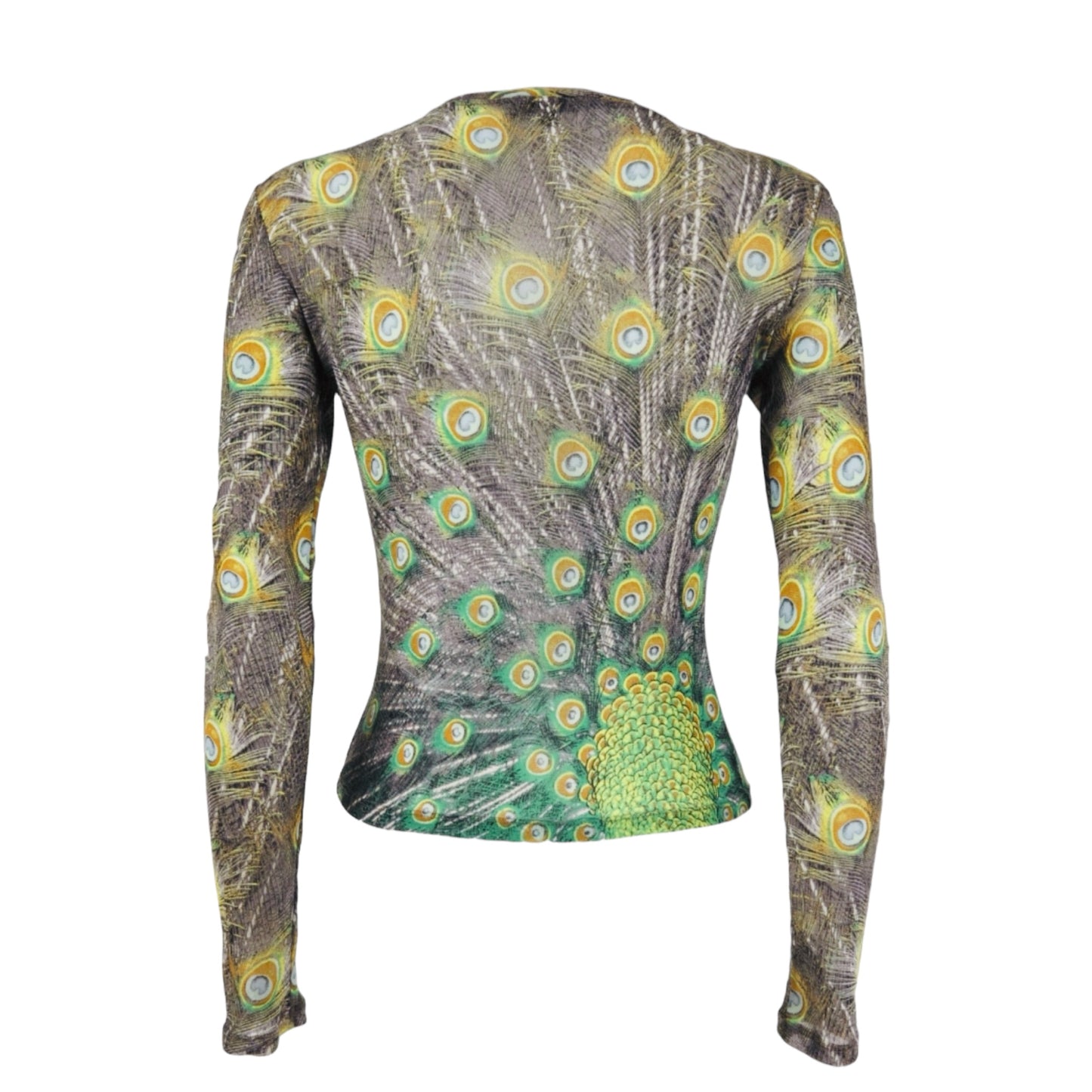 ROBERTO CAVALLI F/W 1999 Green Blue Peacock Mesh Longsleeve Top - S