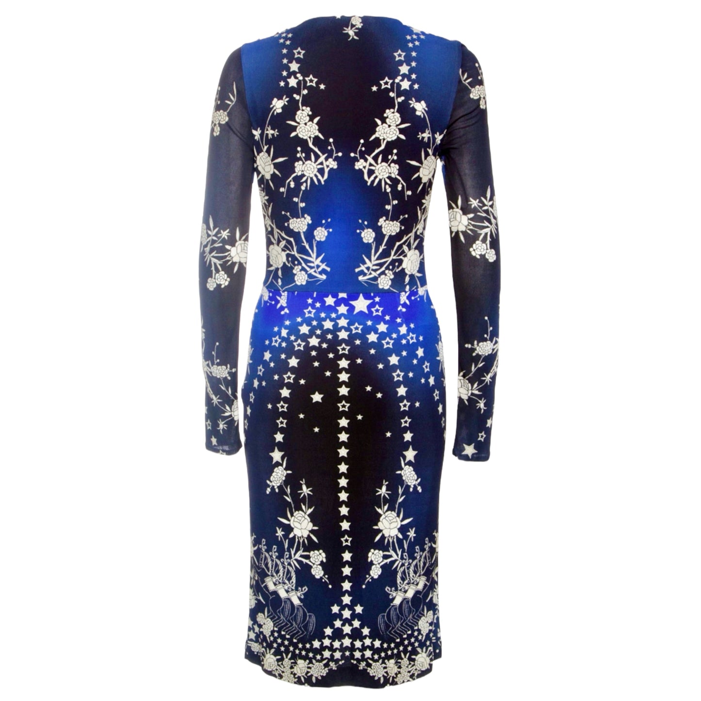 ROBERTO CAVALLI Pre-Fall 2016 Blue Stars, Chariots, & Roses Print Dress - IT 40