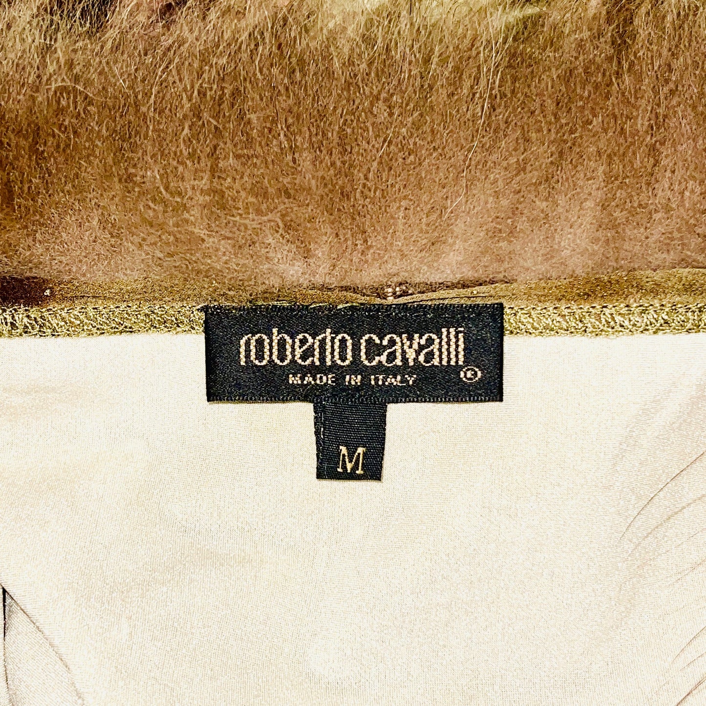 ROBERTO CAVALLI F/W 1999 Leaves Print Green Velvet and Fur Trimmed Cardigan - M