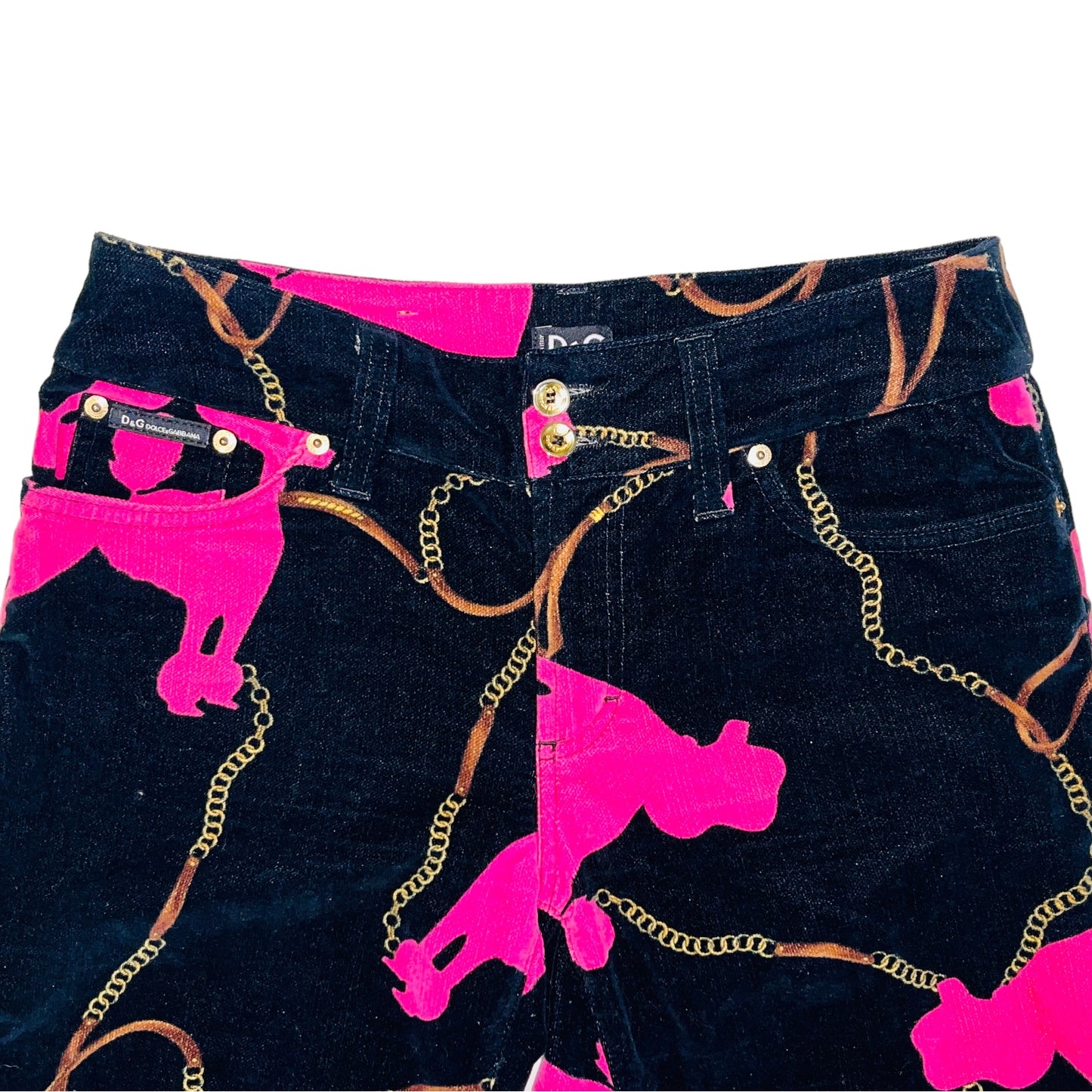 DOLCE & GABBANA Vintage Velvet Black And Pink Poodle Bootcut Pants - 29/43