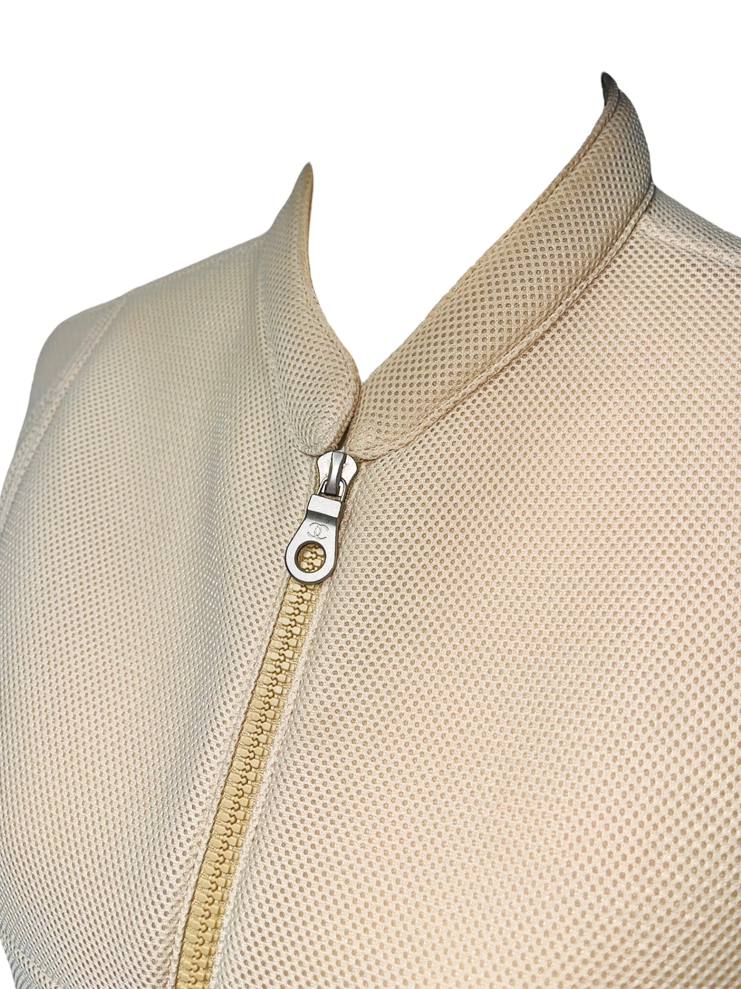 CHANEL Identification Vanilla Beige Neoprene Scuba Sporty Moto Jacket - FR 40