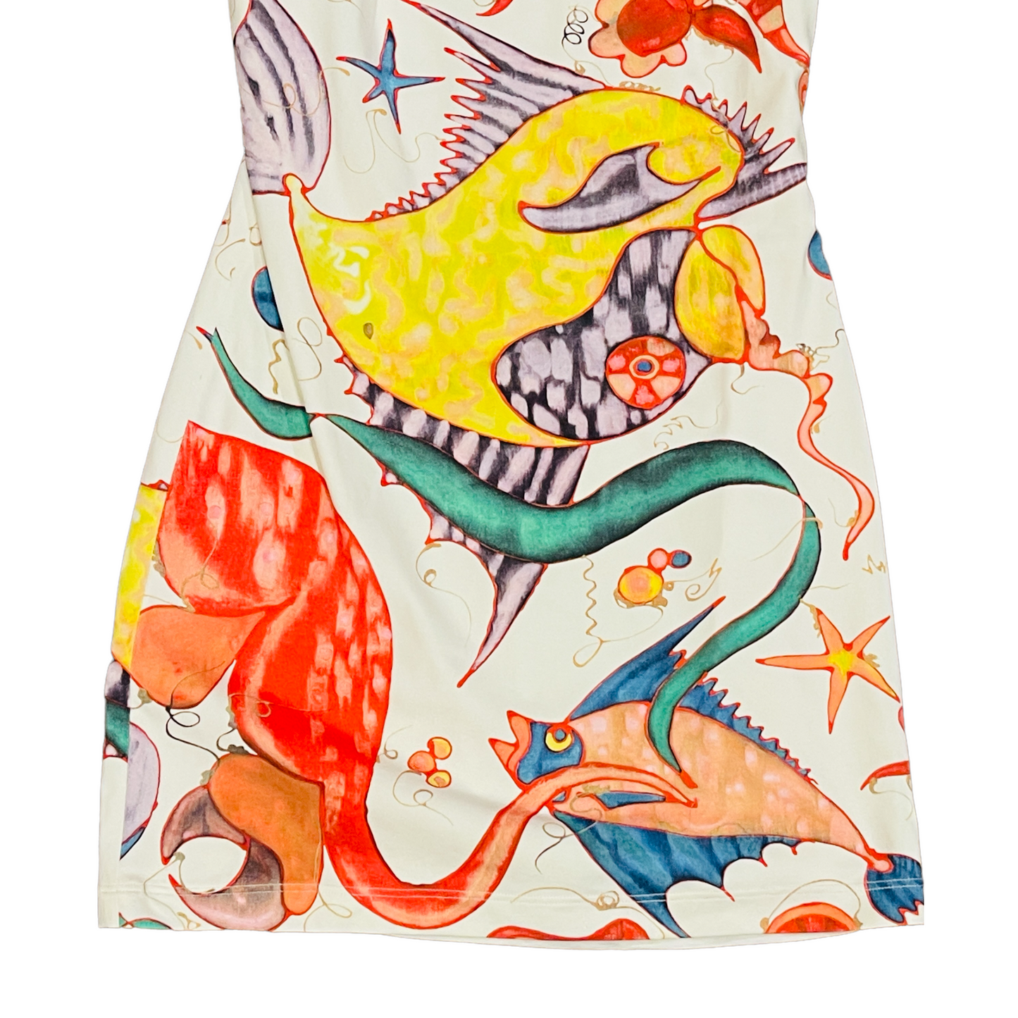 VERSACE JEANS COUTURE 2000s Kitschy Fish Print Square Neck Midi Dress - IT 26/40