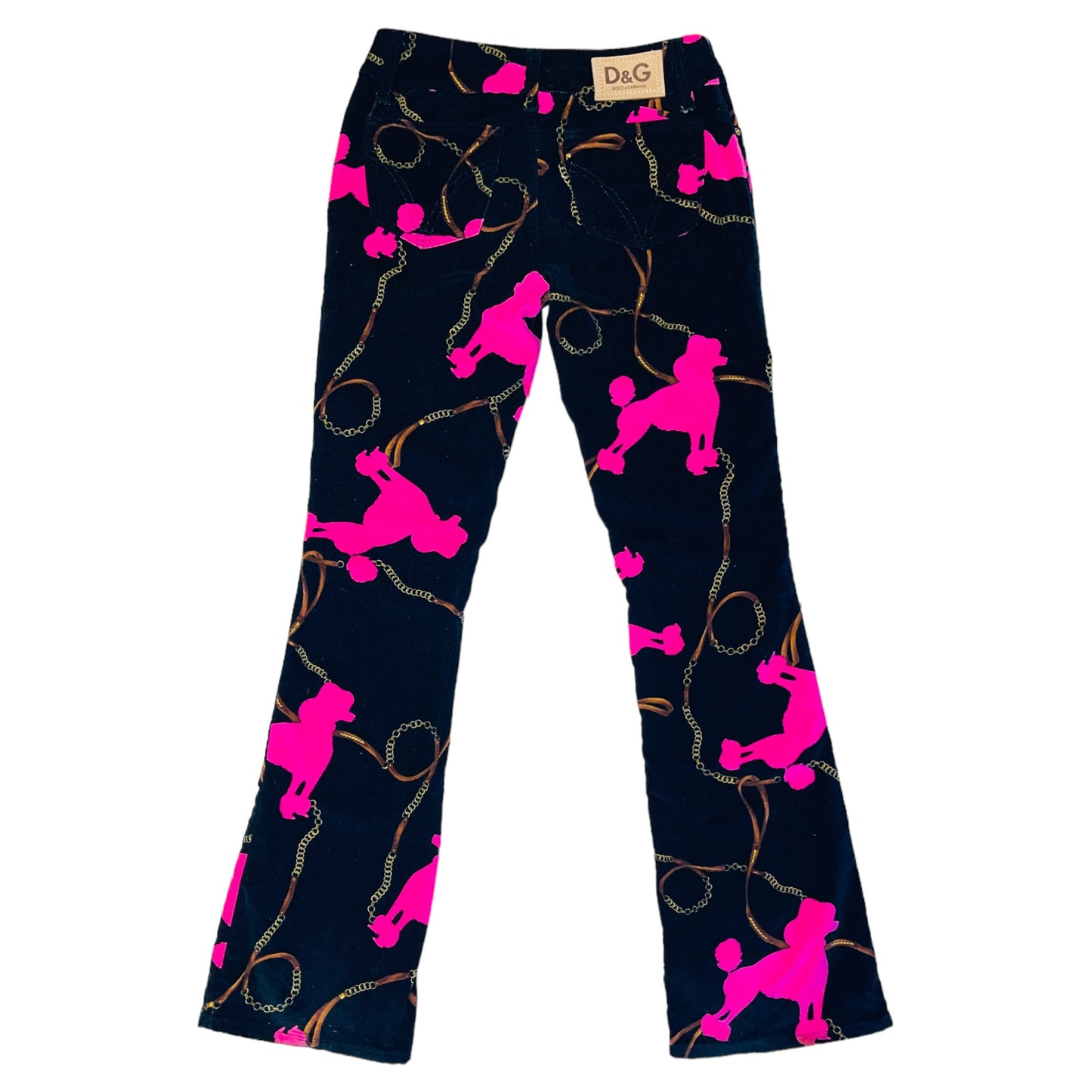 DOLCE & GABBANA Vintage Velvet Black And Pink Poodle Bootcut Pants - 29/43