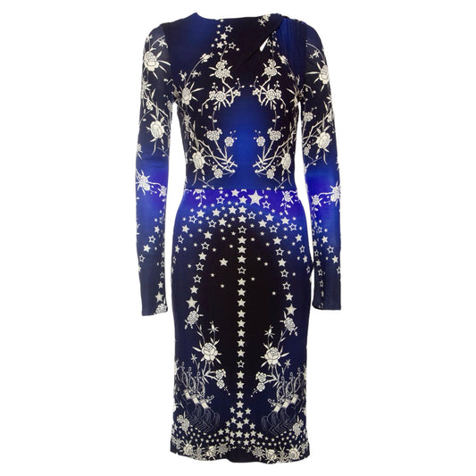 ROBERTO CAVALLI Pre-Fall 2016 Blue Stars, Chariots, & Roses Print Dress - IT 40