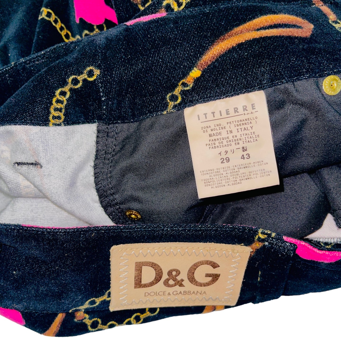 DOLCE & GABBANA Vintage Velvet Black And Pink Poodle Bootcut Pants - 29/43